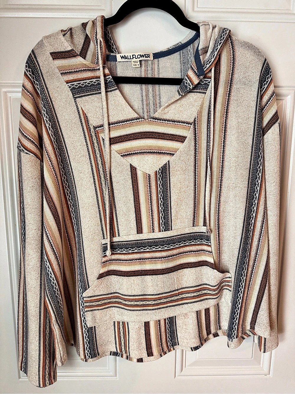 WallFlower Striped Hooded Tunic in Beige & Blue Size 1X
